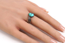 Navajo Native Sterling Silver Turquoise Gemstone Leaf Band Ring Size 7.5