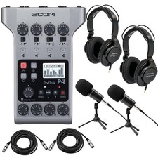 Zoom PodTrak P4 Podcast Recorder Bundle with 2x Zoom ZDM-1 Podcast Microphone Pa