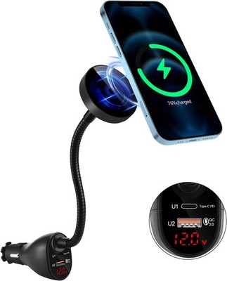 15W Car Cigarette Lighter Magnetic Wireless Charger Holder w/ Dual Port PD&QC3.0