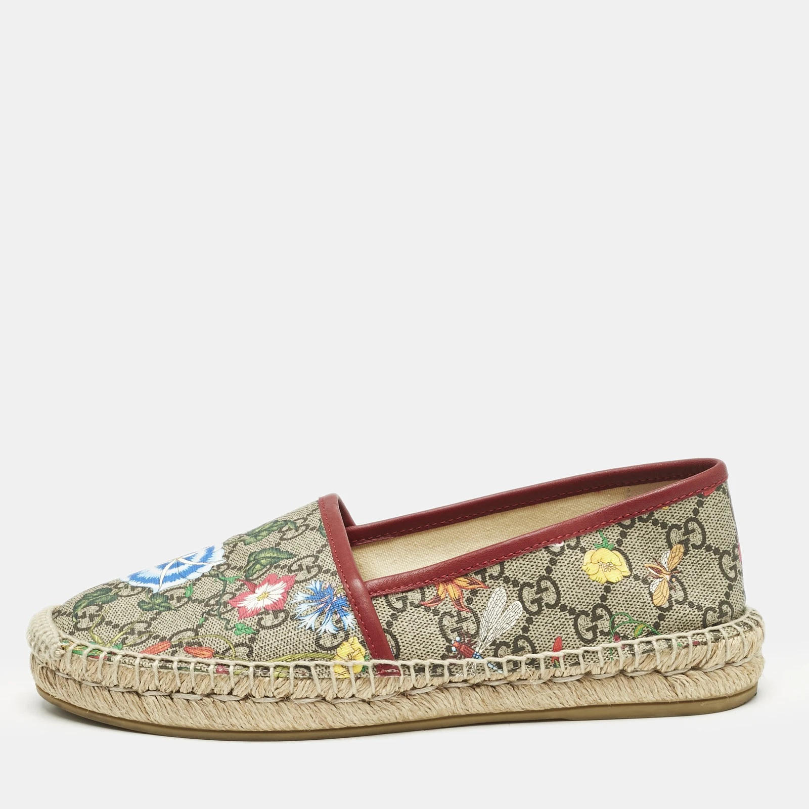 Ballerine espadrillas Gucci beige marrone GG Supreme tela stampa pilar taglia 38 5