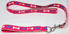 Build A Bear Pink Faux Leather Fish Bone & Paw Print Collar and Leash