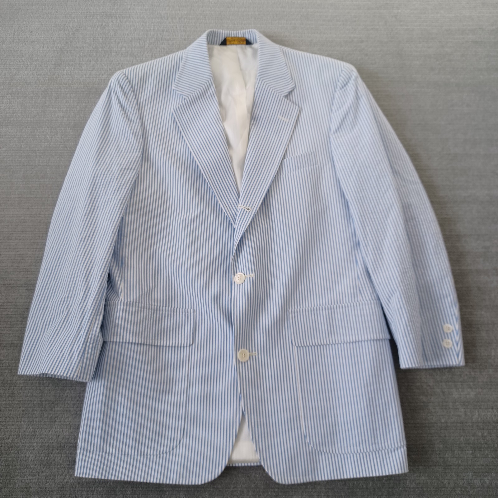 Vintage Brooks Brothers Seersucker Blazer Jacket 42R Blue Stripe Wedding Resort