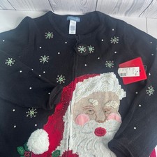 Vintage Women's Classic Elements Santa Claus Sweater Lg Sequins Christmas NEW