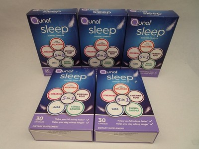 5 Packs- Qunol Sleep 5 in 1 Melatonin Ashwagandha GABA Valerian L-Theanine 30 Ct