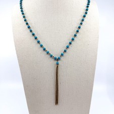 Bohemian Statement Necklace Layering Blue Beaded Chain Tassel Festival Gift Y2K
