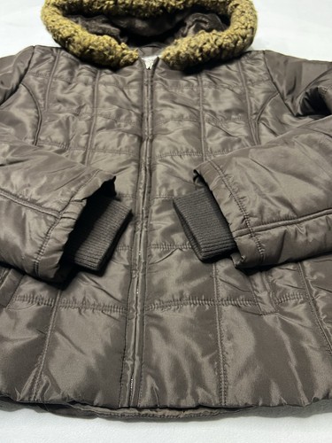 VTG Weather Tamer Women XL Quilted Puffer Jacket Brown Hooded Faux Fur Coat Zip - Picture 12 of 24
