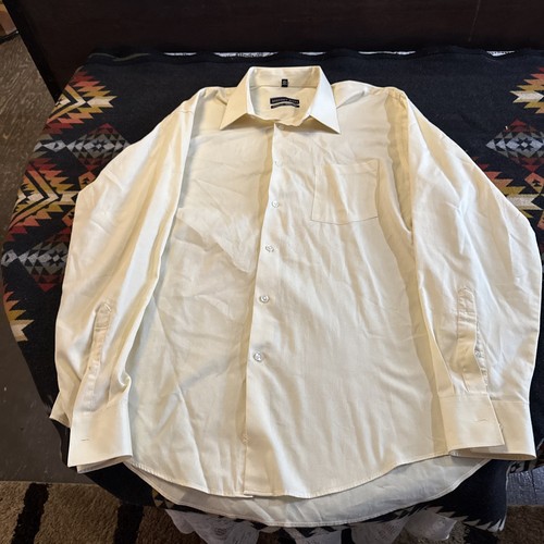 Geoffrey Beene Sateen Dress Shirt Men 17 36/37 Yellow Long Sleeve Wrinkle Free - Picture 3 of 4