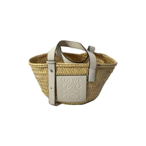 LOEWE Small Basket Bag Beige Straw Leather Tote Dust Bag Auth