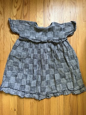 Blu Pony Vintage Girls Gray Checkered A-Line Dress Flutter Sleeve Ruffle Size 7