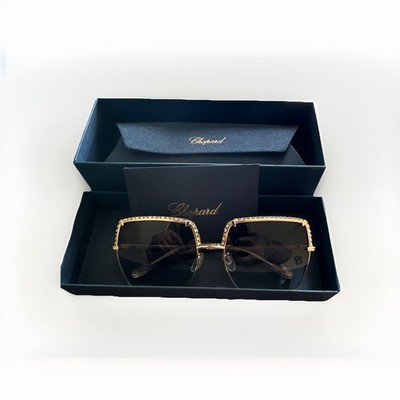 Chopard Square Gold Metal Women's Sunglasses Black Gradient Lenses Lightweight