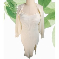 CIDER XL Ribbed Knit Set Vanilla BODYCON Midi Dress with Bolero