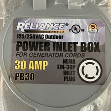 Reliance Controls 125/250 VAC Outdoor 30 Amp Power Inlet Box For Generator Cords