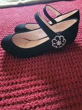 Girls Size 3 Black suede with rhinestones Dress Shoes Strap