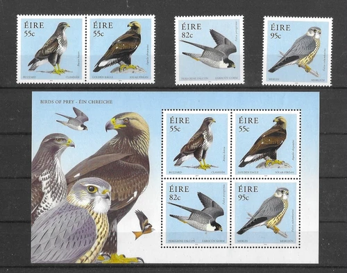 Ireland 2010 MNH Birds of Prey sg 2019/22, MS 2023 & FDC's