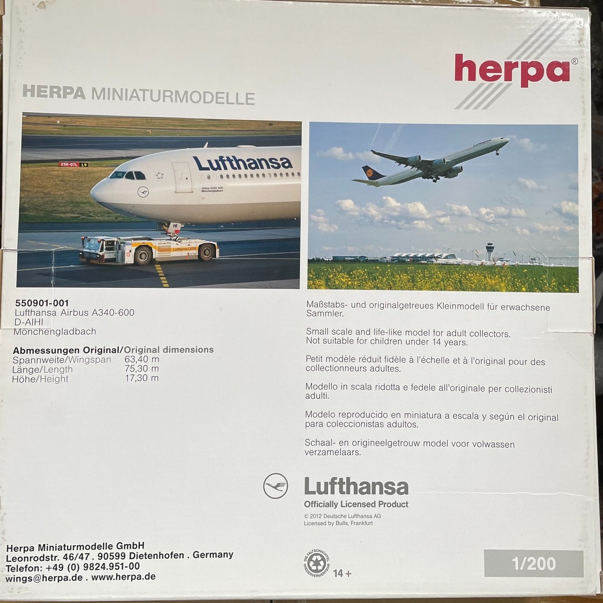 航空機・ヘリコプター herpa Lufthansa Airbus A319-100 1/200