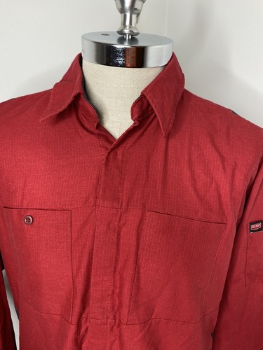 Camisa de trabajo Red Kap para hombre talla M roja gris manga larga con botones - Imagen 4 de 7