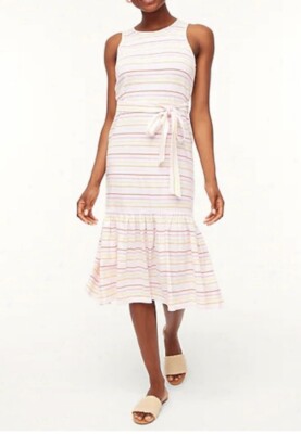 J Crew Factory Womens Striped Knit Tie Waist Midi Dress XS Cotton  Sleeveless | eBay