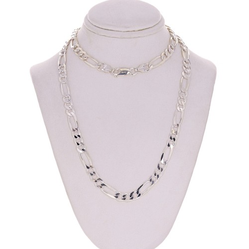 Collana catena maglia Figaro massiccio in argento sterling 925 6 mm 22" 25,1 grammi - Foto 3 di 3