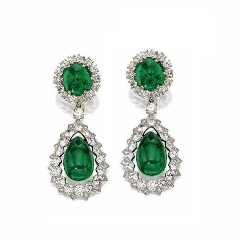 Inspired Cubic Zircon 925 Silver Emerald Dangle Woman's Earrings Gift Her - Picture 1 of 2