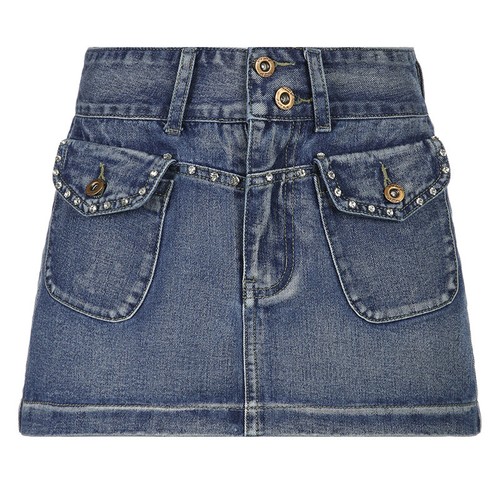 Damen Strass Jeans Rock Kurz Mini Denim Röcke Bodycon Slim High Waist - Bild 13 von 15