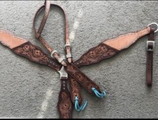Western Natural Roughout Leather Tack Set of Headstall and Breast Collar