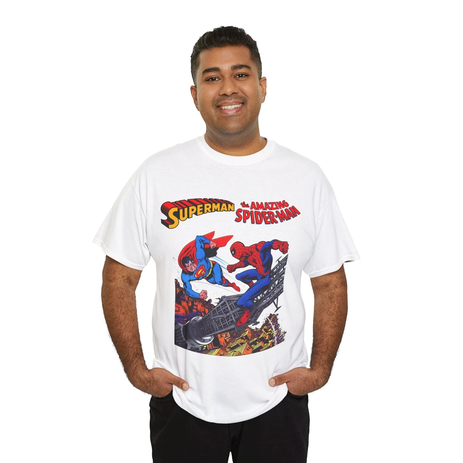 Superman & Amazing Spider-Man T-Shirt - DC/Marvel Comics Crossover - 1970s