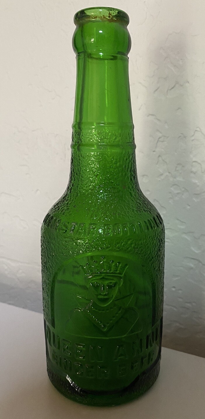 Vintage Queen Anne Ginger Beer Green Indian Chief Pop Bottle Oskaloosa