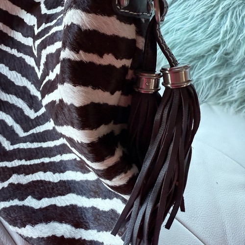 Talbots Large Zebra Cowhide Tote Hobo Bag Handbag Purse Shoulder Laptop Bag New - Picture 8 of 10