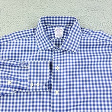 Brooks Brothers Shirt Mens 17 Blue Check Business Office Casual Travel