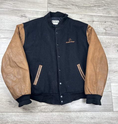 Giacca Mac Murray Boeing Letterman uomo XL feltro lana pelle marrone nero vintage - Foto 14 di 14