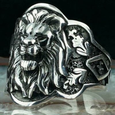 Solid 925 Sterling 3D Lion Figure Archer Thumb Ring Size Adjustable