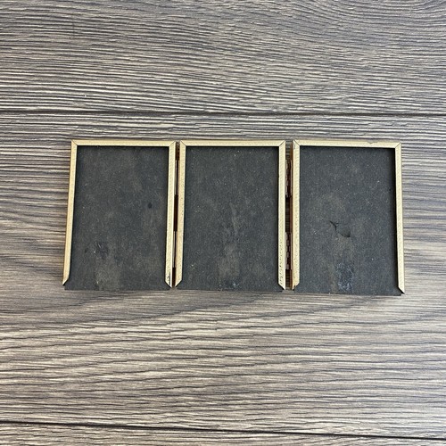 Vintage Folding Brass Ornate Standing Triple 3 Picture Photo Frame For 2x3 - Picture 4 of 7