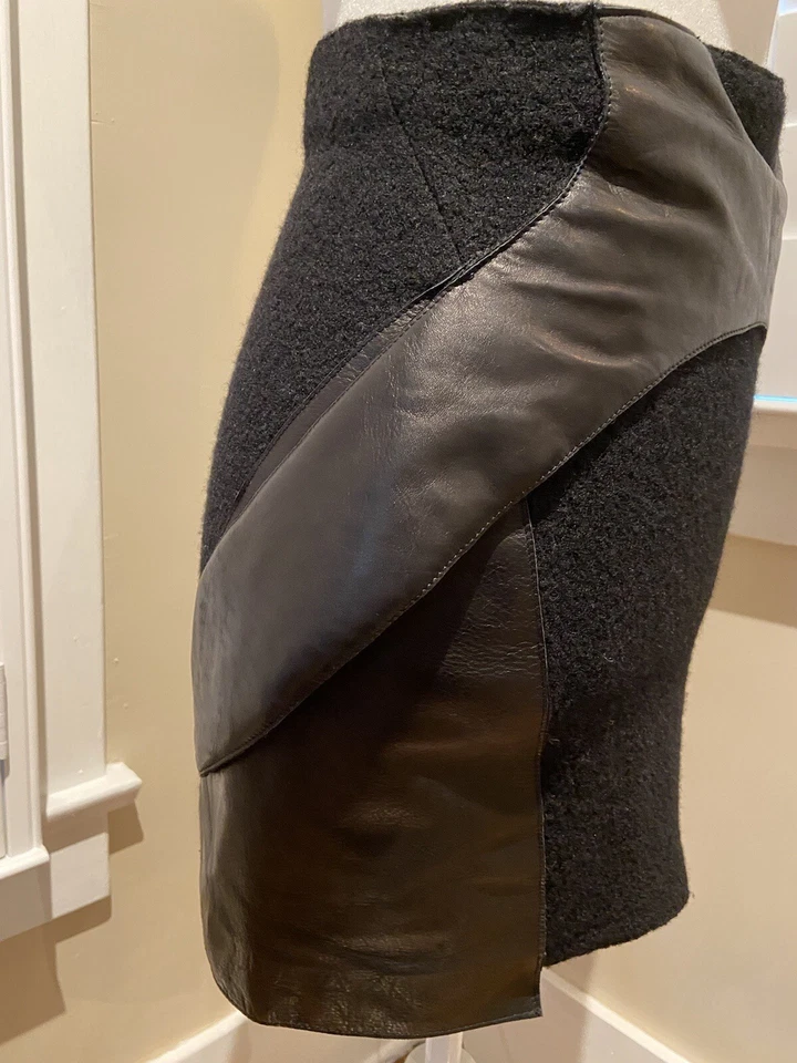 Minifalda Neil Barrett negra de lana y cuero - Talla 40/US 6 Foto 3 de 4