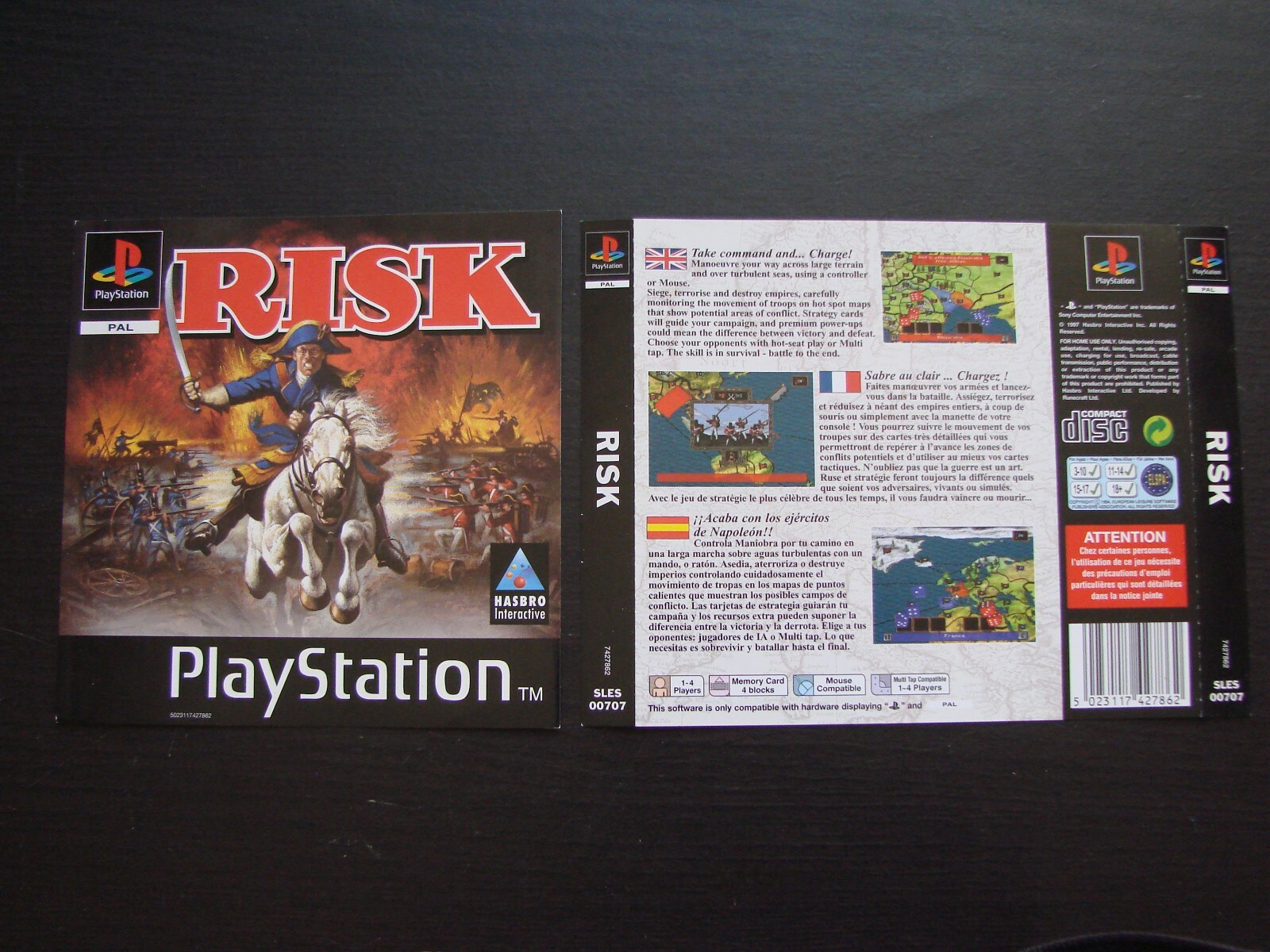 RISK : JAQUETTE AVANT ARRIERE Sony PlayStation PS1 ( Hasbro, sans jeu )