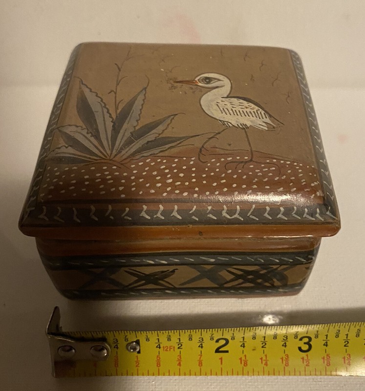 Vintage Tonala Mexico Signed Jimon Pottery Trinket Jewelry Box, Folk Art Bird