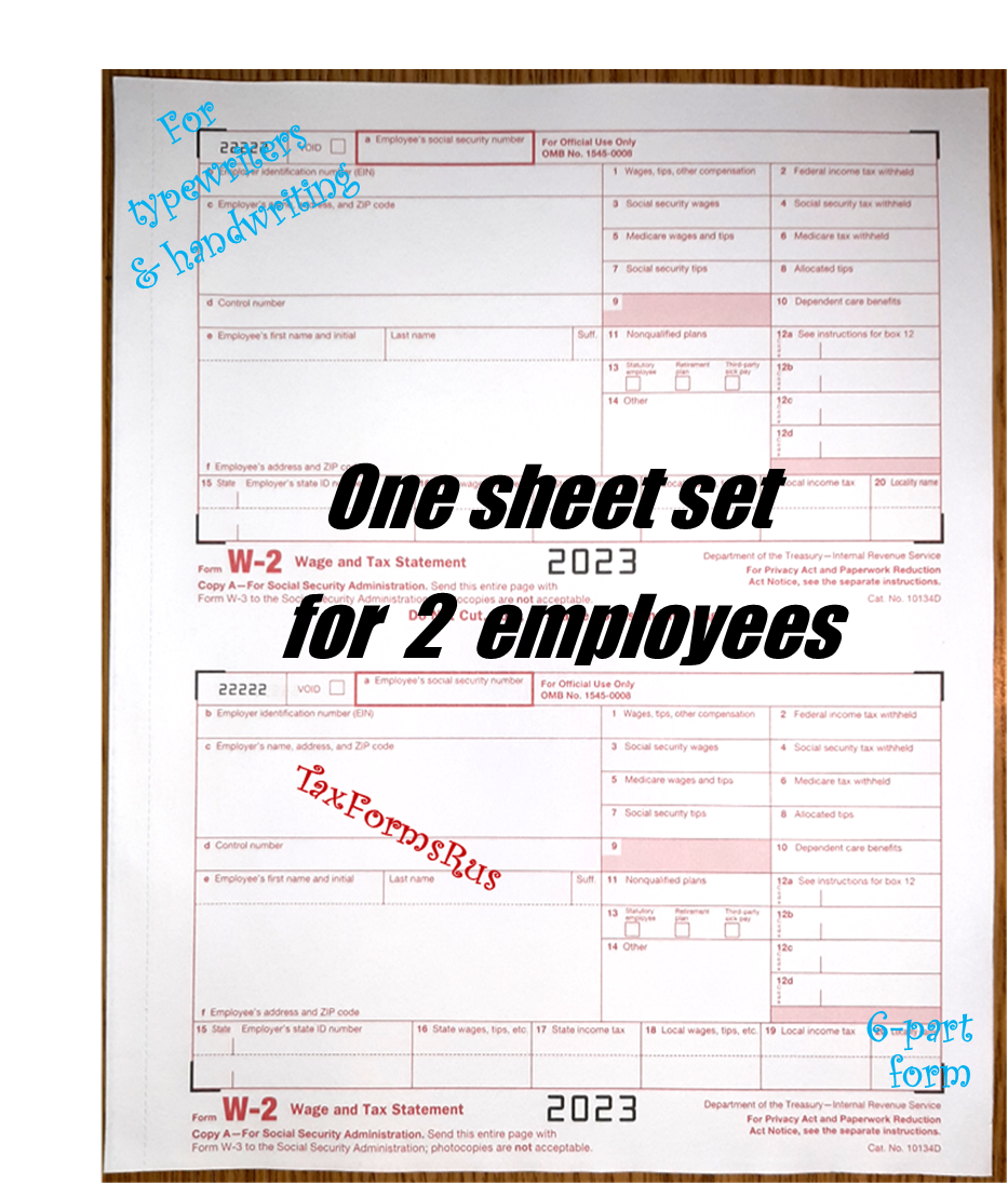 2023 IRS Tax Form W-2 Wage Stmts NON-Carbonless single sheet for 2 employees, 6t | eBay 2023-irs-tax-form-w-2-wage-stmts-non-carbonless-single-sheet-for-2-employees-6t-ebay