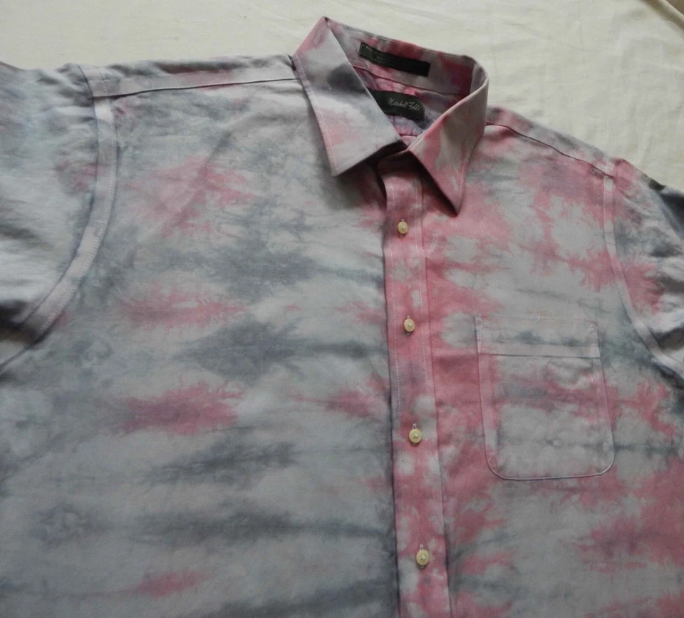Camisa Tie Dye Negra Rosa Rayas Manga Larga Abotonada - Grande Para Hombre Hecha a Mano Foto 3 de 4