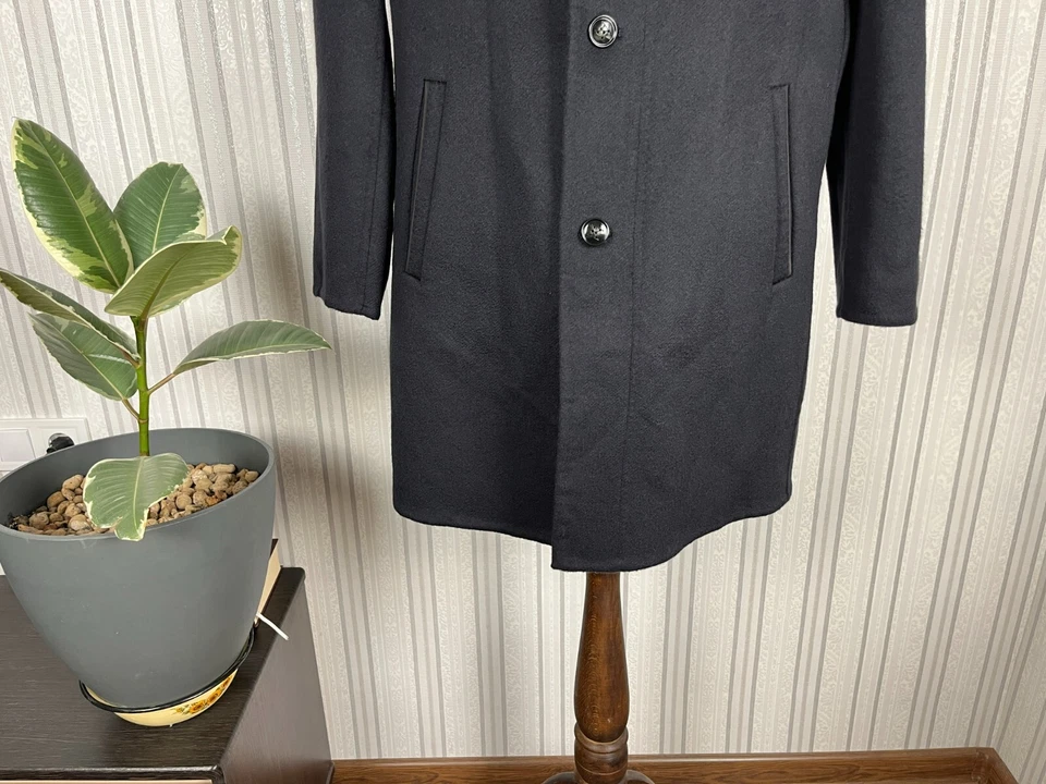 Kiton Napoli Dark Blue Pure Cashmere Leather Trim Overcoat Coat 48, EU 58 - Image 3 of 4