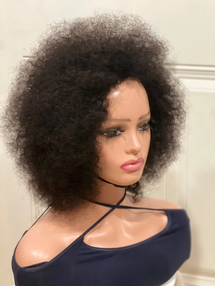 Peluca AFRO cabello humano 200% densidad 10” largo suave Foto 4 de 4