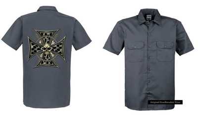 Worker Shirt grau mit einemTattoo-/Gothikmotiv Modell Skull Cross Chain