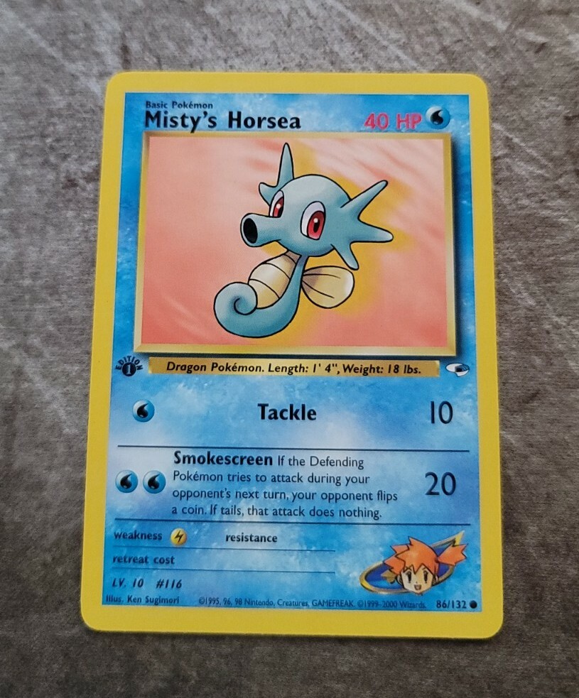 1st Edition Misty’s Horsea 86/132 - Gym Heroes - Near Mint