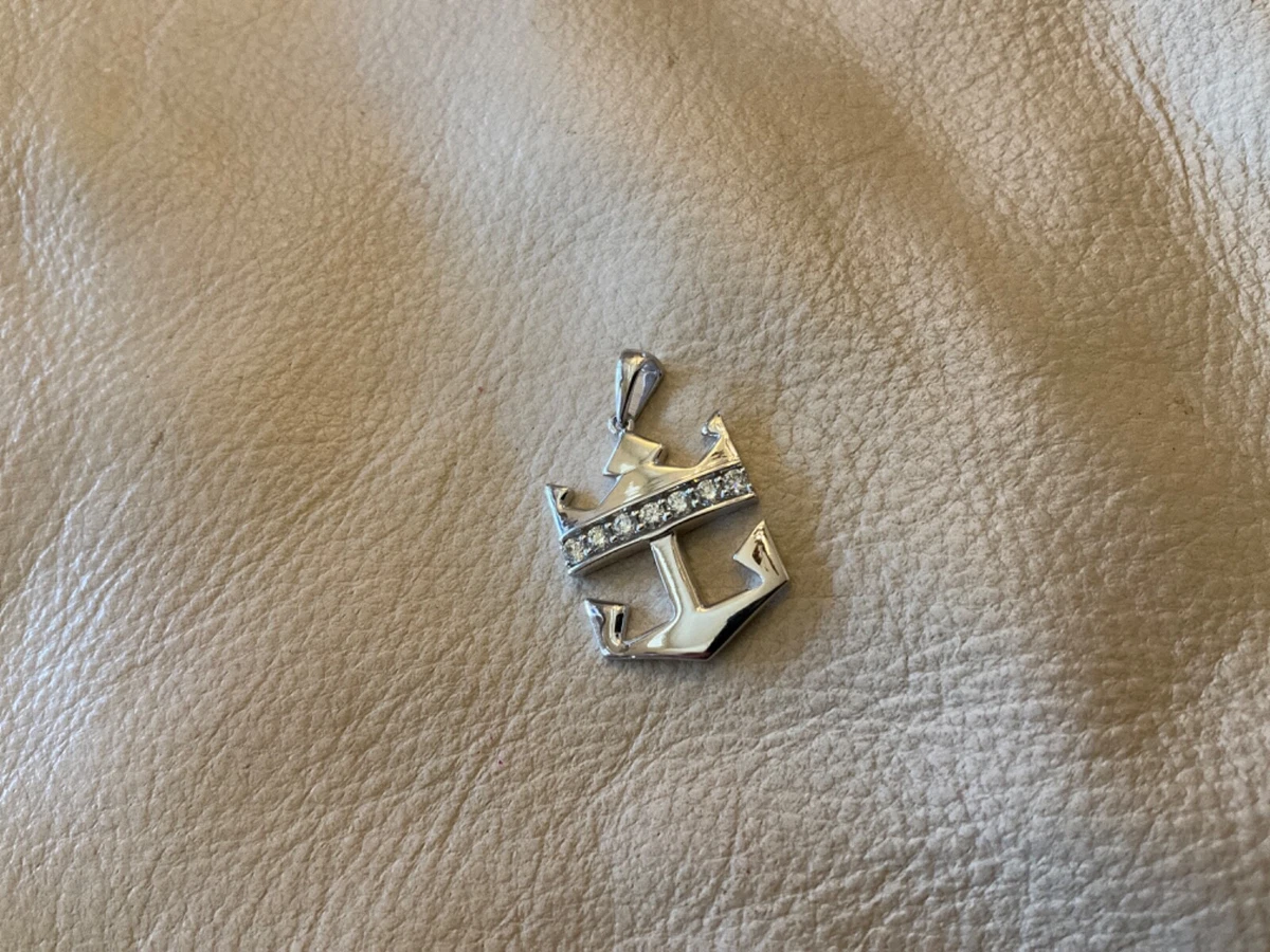 NEW ROYAL CARIBBEAN CRUISE LINE 14K White Gold Diamond Crown Anchor Pendant