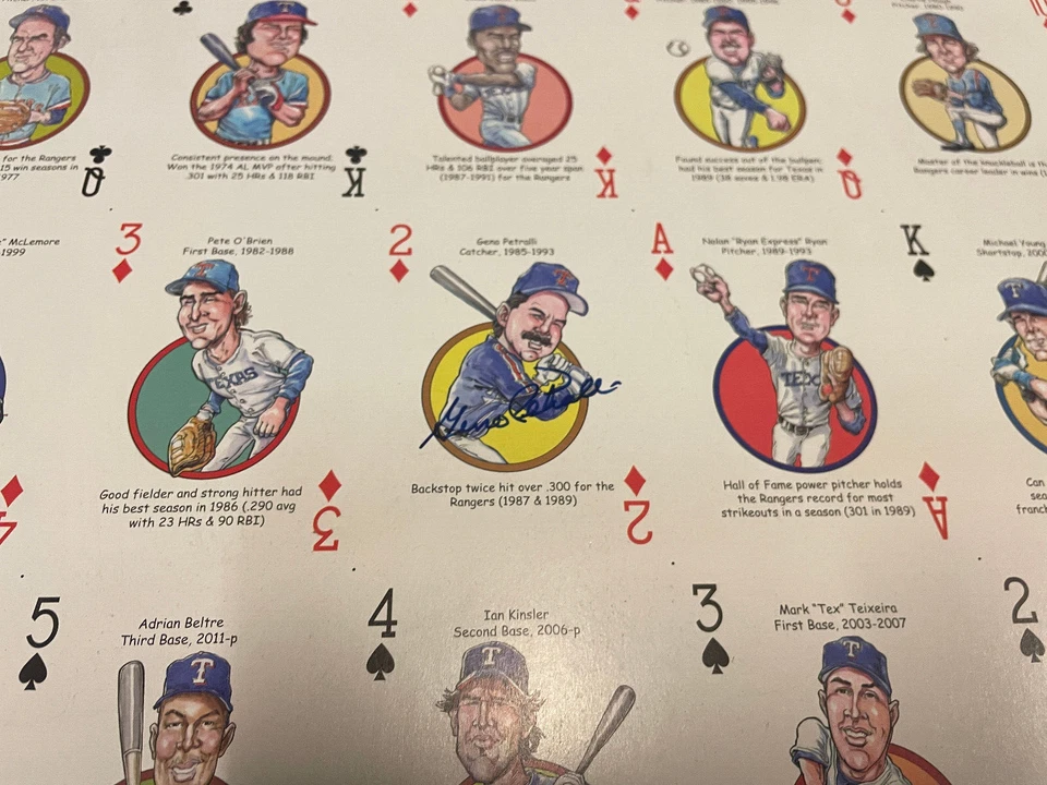 Texas Rangers Uncut Hero Deck Card Sheet Signed by Greer, Wetteland & Petralli - Image 2 of 4