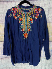 Johnny Was Embroidered Blue Floral Tunic Blou...