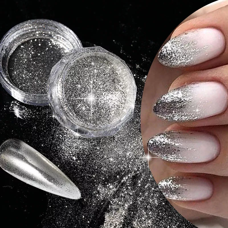 Silver 2024 glitter nails