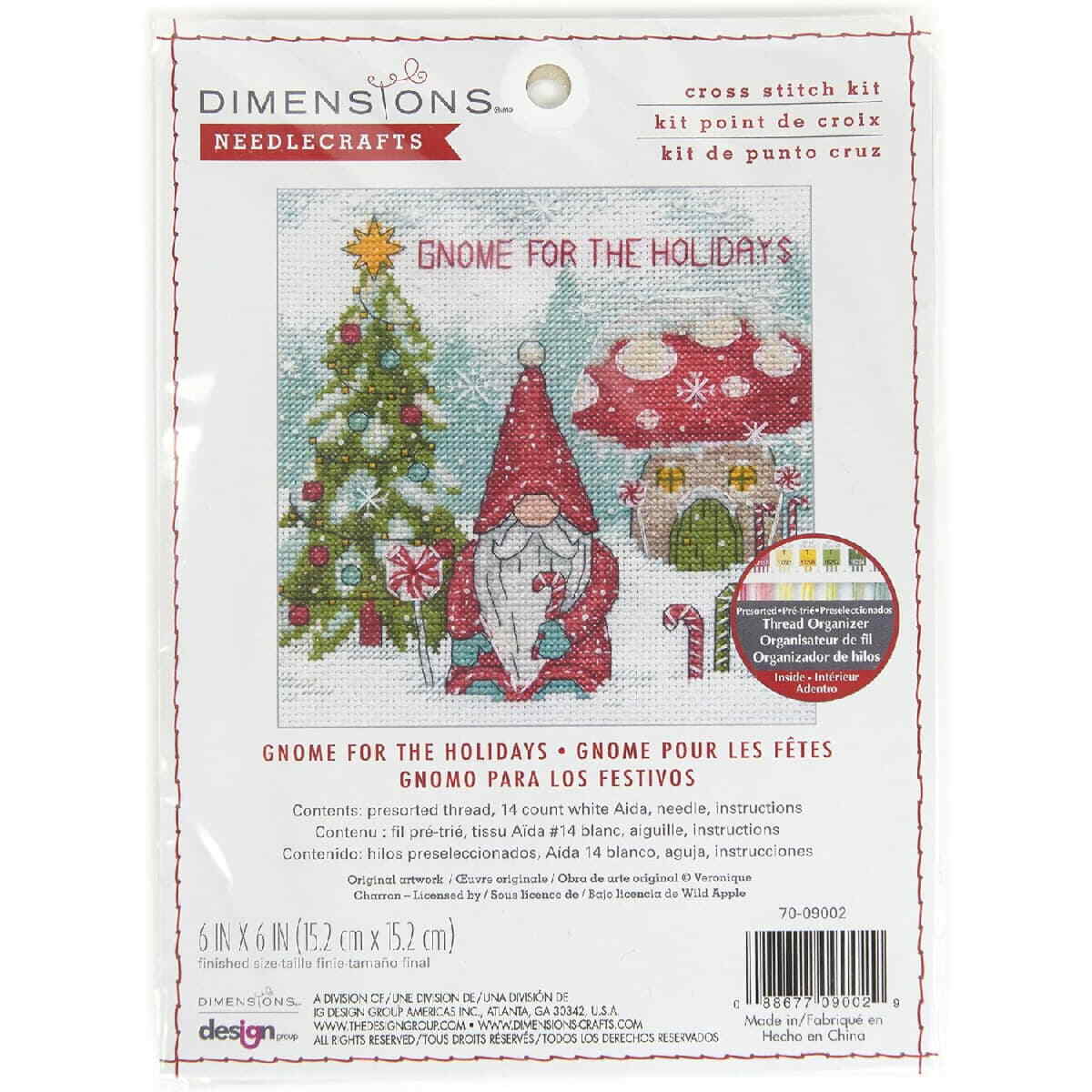 Dimensions counted cross stitch kit ""Gnome for the Holidays"", 15,2x15,2cm, DIY