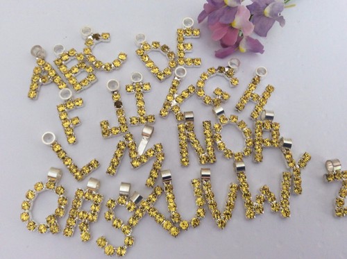 Rhinestone Alphabet/ Initial Keyring Citrine Ideal Gift 17mm Gift Bag Post Free - Picture 4 of 8