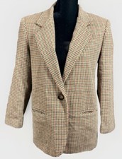 Vintage 90s Savanna Blazer Brown Green Herringbone Tweed Jacket, Petite Size 6