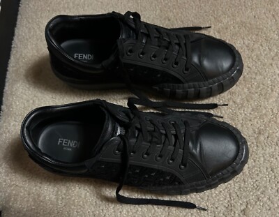 FENDI Roma Sneakers U.S. Size 10, Men's Black Logo Shoes 7E 1481