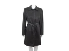Carlisle Midi Coat Womens 10 Brown Pinstripe Wool Blend Belted Snap Front
